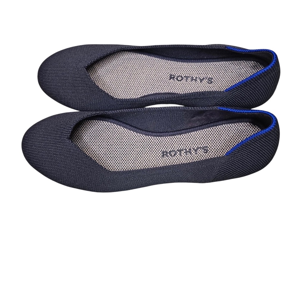 Rothy's The Flat Navy Blue Rounded Toe Knit Ballet Flats Comfortable Womens - Picture 2 of 11